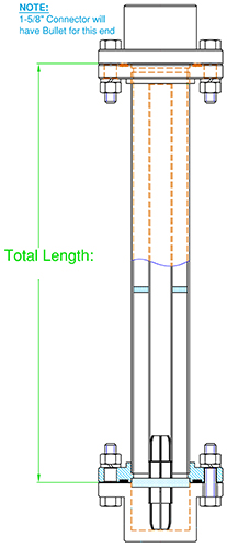 1-5/8″ Copper rigid transmission line with 1-5/8″ EIA flanged fittings both ends, includes 1 x 1-5/8″ EIA joining bullet – 765mm section